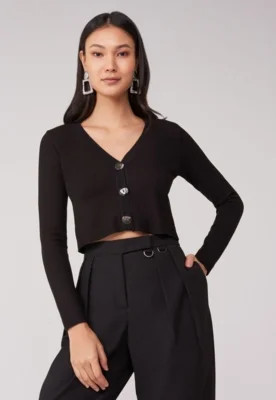 Cardigan AMARO Cropped Com Botões Preto | Dafiti (BR)