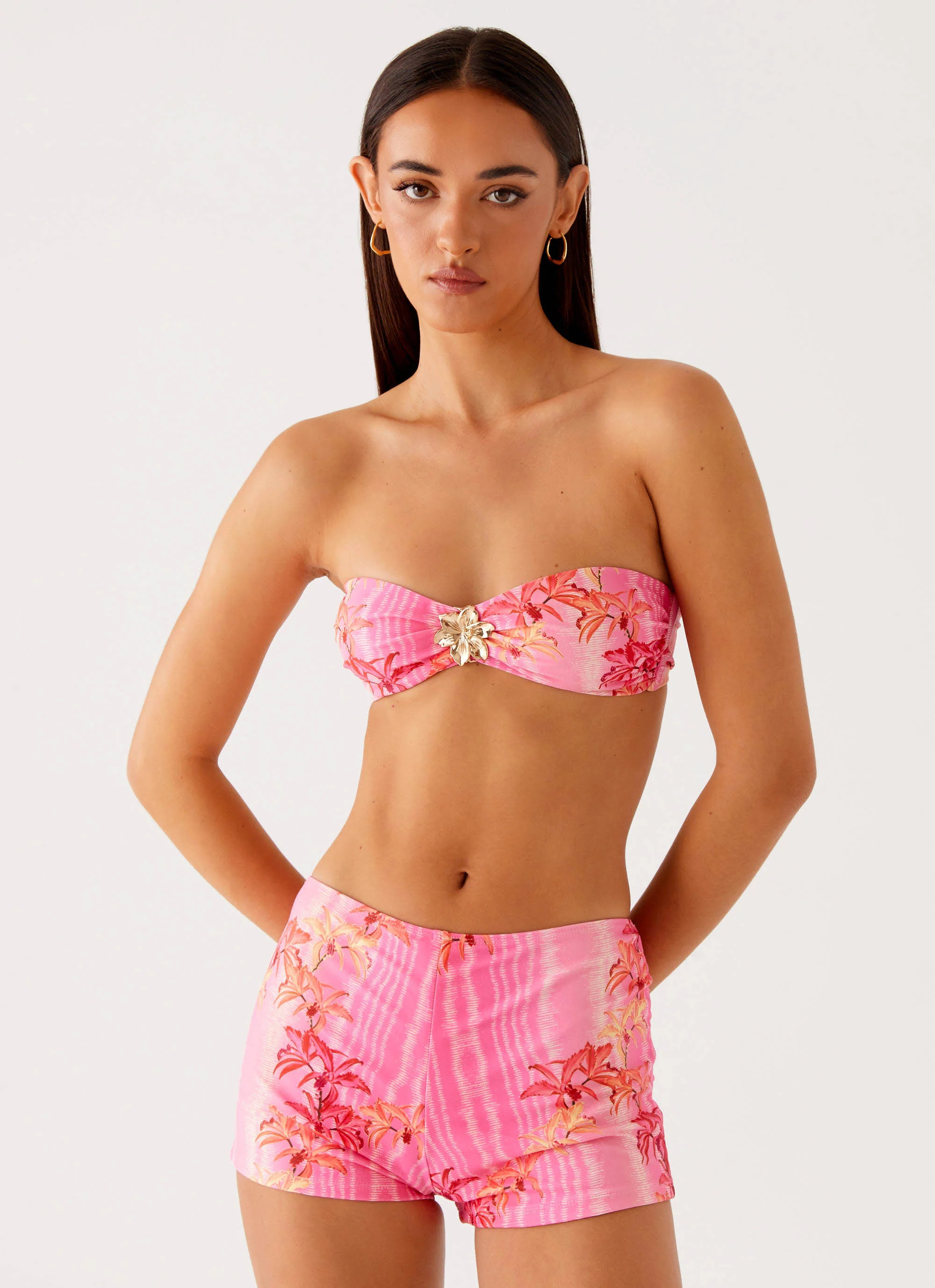 Tamra Strapless Bikini Top - Tropical Pink Print | Peppermayo (Global)