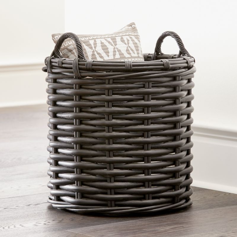 Black Rattan Woven Round Basket + Reviews | Crate and Barrel | Crate & Barrel