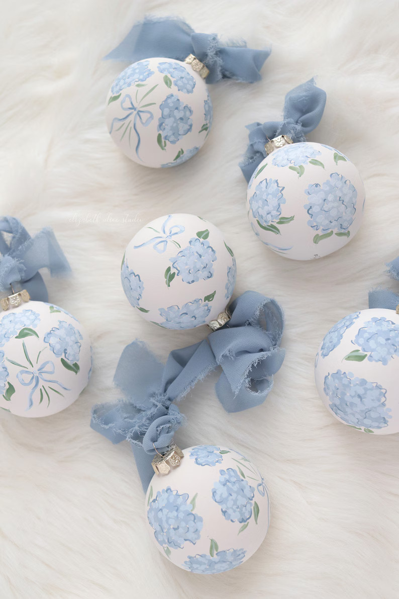 Hand-painted Ornament Blue Hydrangea - Etsy | Etsy (US)