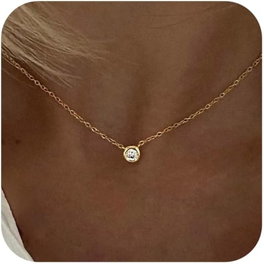 Tewiky Dainty 14k Gold Plated/Silver Cubic Zirconia Necklaces for Women, Simple CZ Jewelry Neckla... | Amazon (US)