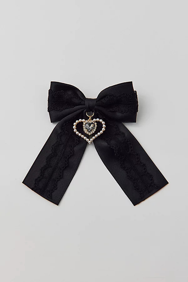 Satin & Lace Heart Hair Bow Barrette | Urban Outfitters (US and RoW)