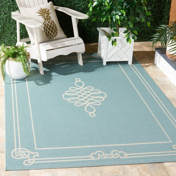 Cherene Pharrell Geometric Soft Blue/Cream Indoor / Outdoor Area Rug | Wayfair North America