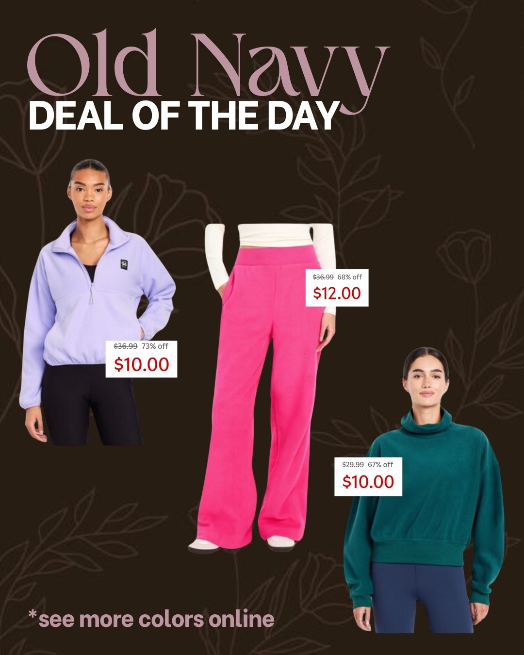 $10 and $12 deals of the day - more colors can be seen online 

#LTKSaleAlert #LTKFindsUnder50 #LTKSeasonal