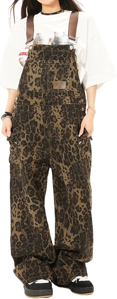 Women's Leopard Print Overalls Street Retro Leopard Print Work Pants Women's Loose Casual Overall... | Amazon (US)