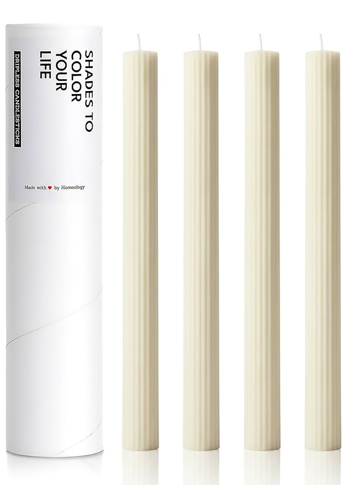 10" Candle Sticks, Ribbed Taper Candles, Ivory, 4-Pack, Unscented | Amazon (US)