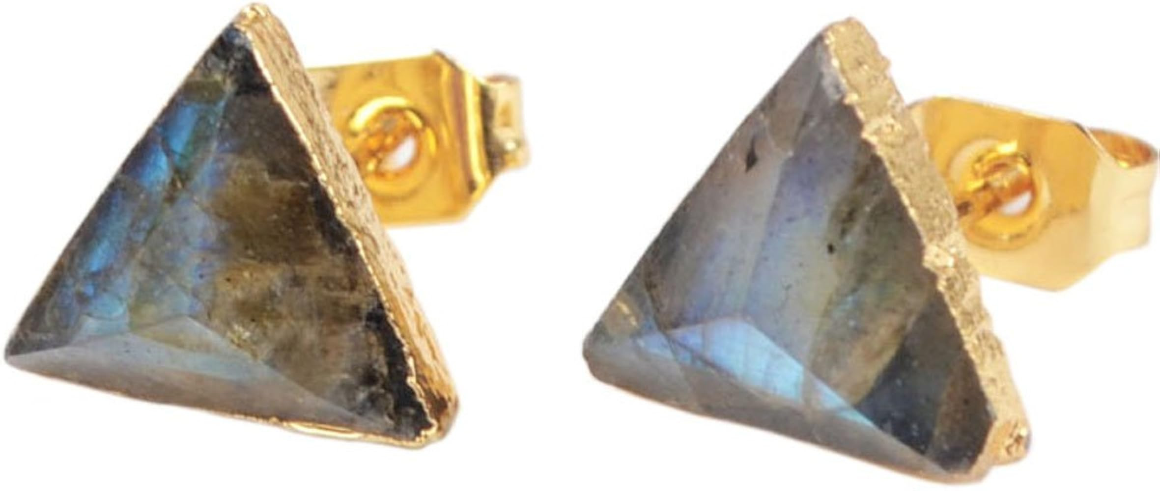 ZENGORI 8mm Triangle Gold Plated Natural Amethyst Labradorite Stones Faceted Post Stud Earrings | Amazon (US)