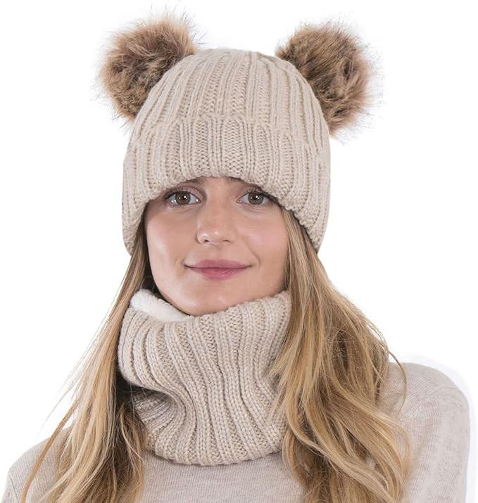 Arctic Paw Womens Beanie Scarf Set Fleece Lined Pom Pom Beanie Hat Circle Scarf Winter Set | Amazon (US)