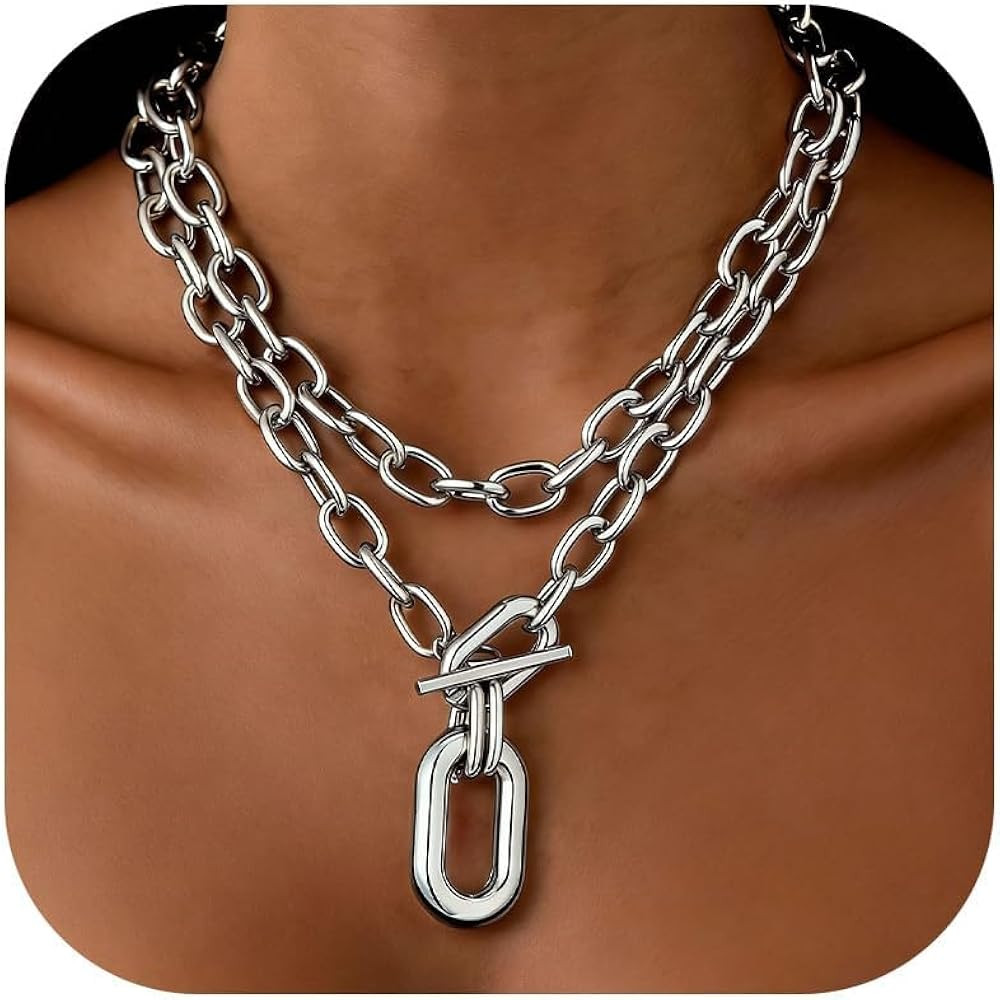 Long tiantian Chunky Gold Necklace Stack Chain Necklaces for Women Statement Layered Paperclip Ch... | Amazon (US)