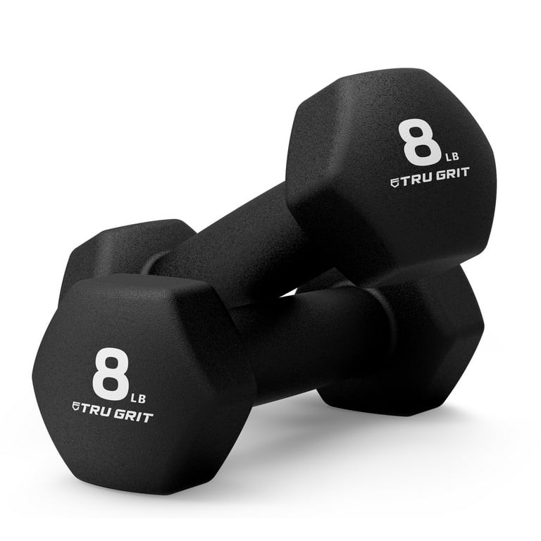 Tru Grit Fitness Set Of 2 Neoprene Black Hex Dumbbell 8 lb Hand Weights, Anti-Slip, Anti-Roll | Walmart (US)