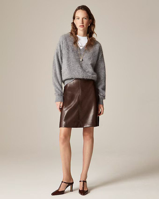 Seamed A-line skirt in faux leather | J. Crew US