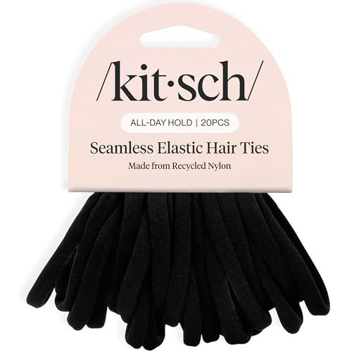 Kitsch Nylon Hair Ties No Damage - Stretchable Hair Bands for Strong All-Day Hold, Ponytail Holders | Hair Accessories for Girls - Black, 20 Pcs | Amazon (US)