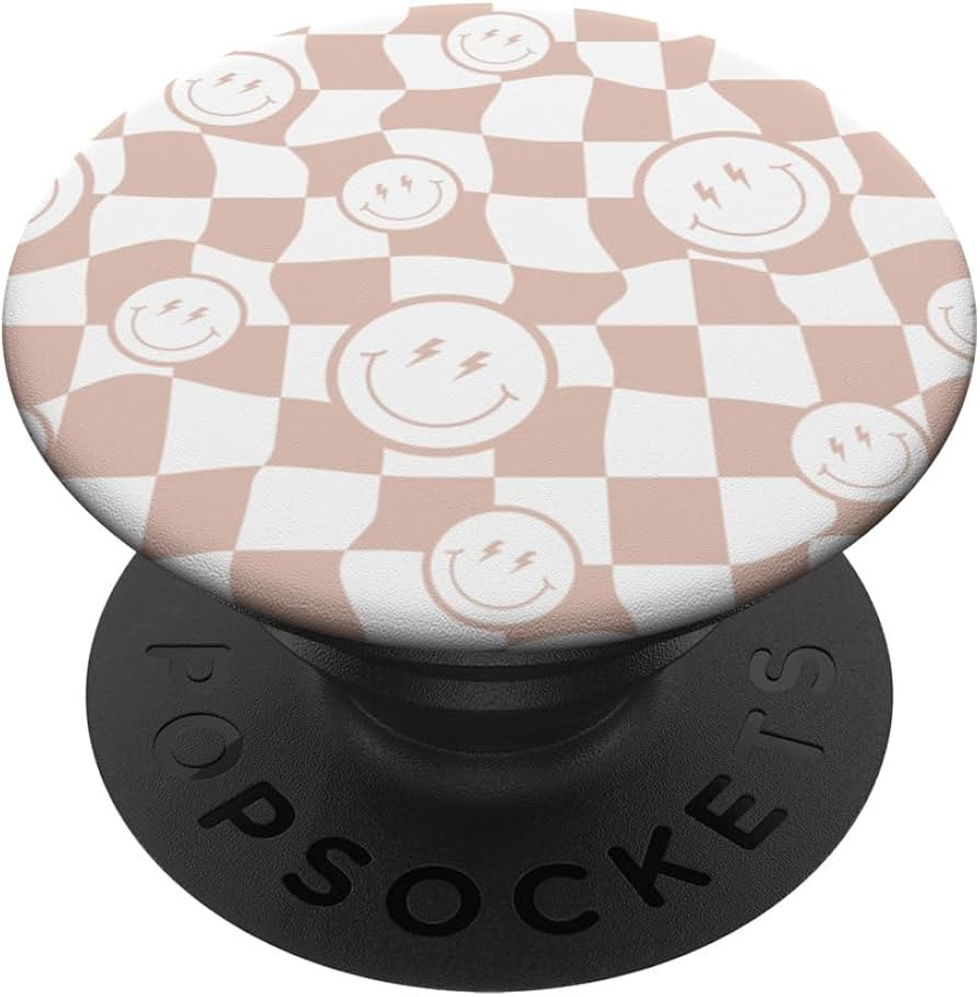 Cute Retro Twisted Swirl Black Happy Smiling Face Checkered PopSockets Standard PopGrip | Amazon (US)