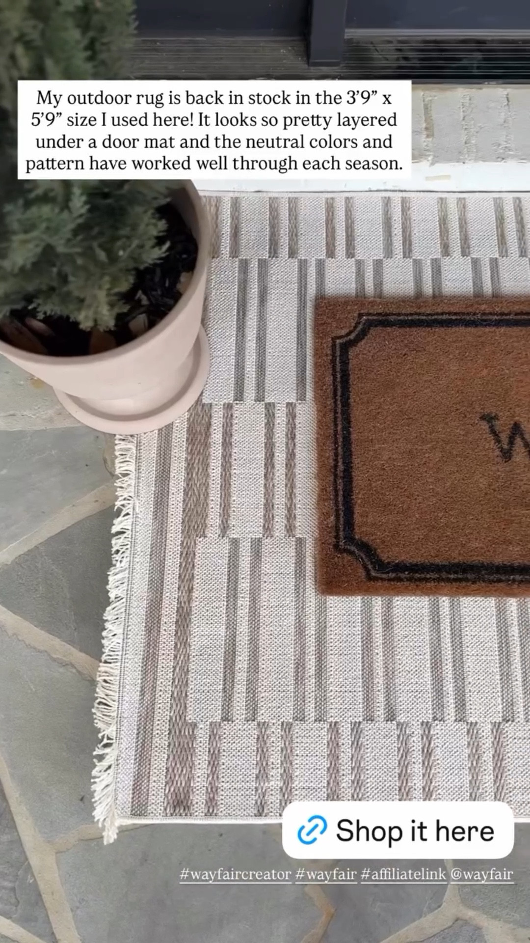 My outdoor Loloi Malibu rug is back in stock at Wayfair in the 3’9” x 5’9” size I used here! It looks so pretty layered under a door mat and the neutral colors and pattern have worked well through each season. 

#LTKHome #LTKFindsUnder100