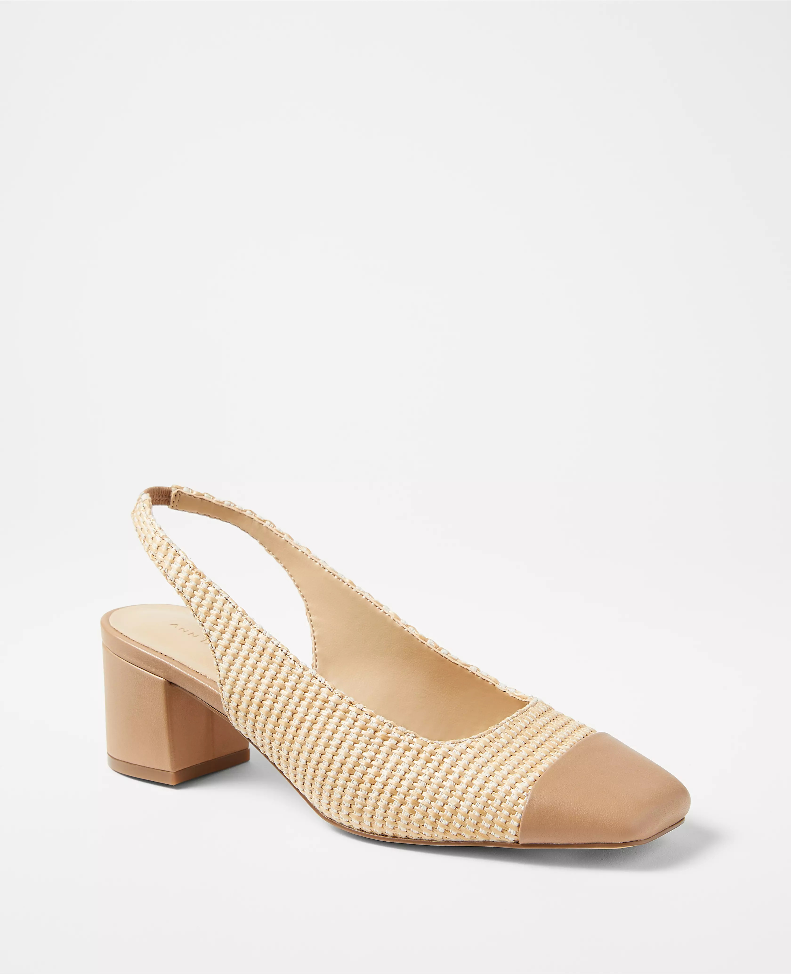 Straw Cap Toe Block Heel Slingback Pumps | Ann Taylor (US)