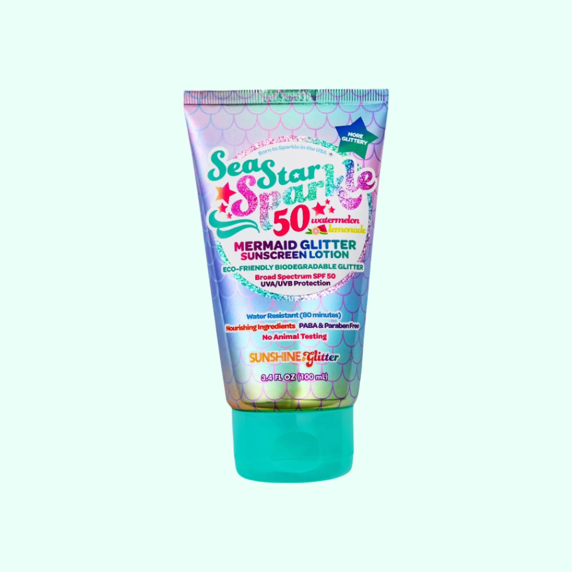 Sea Star Sparkle - Mermaid Watermelon Lemonade - SPF 50- Biodegradable Glitter Sunscreen | Sunshine & Glitter