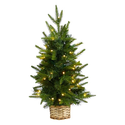 2ft. Artificial Christmas Tree with 35 Clear LED Lights in Decorative Basket – Petite Festive X-Mas Accent for Home Décor | Target