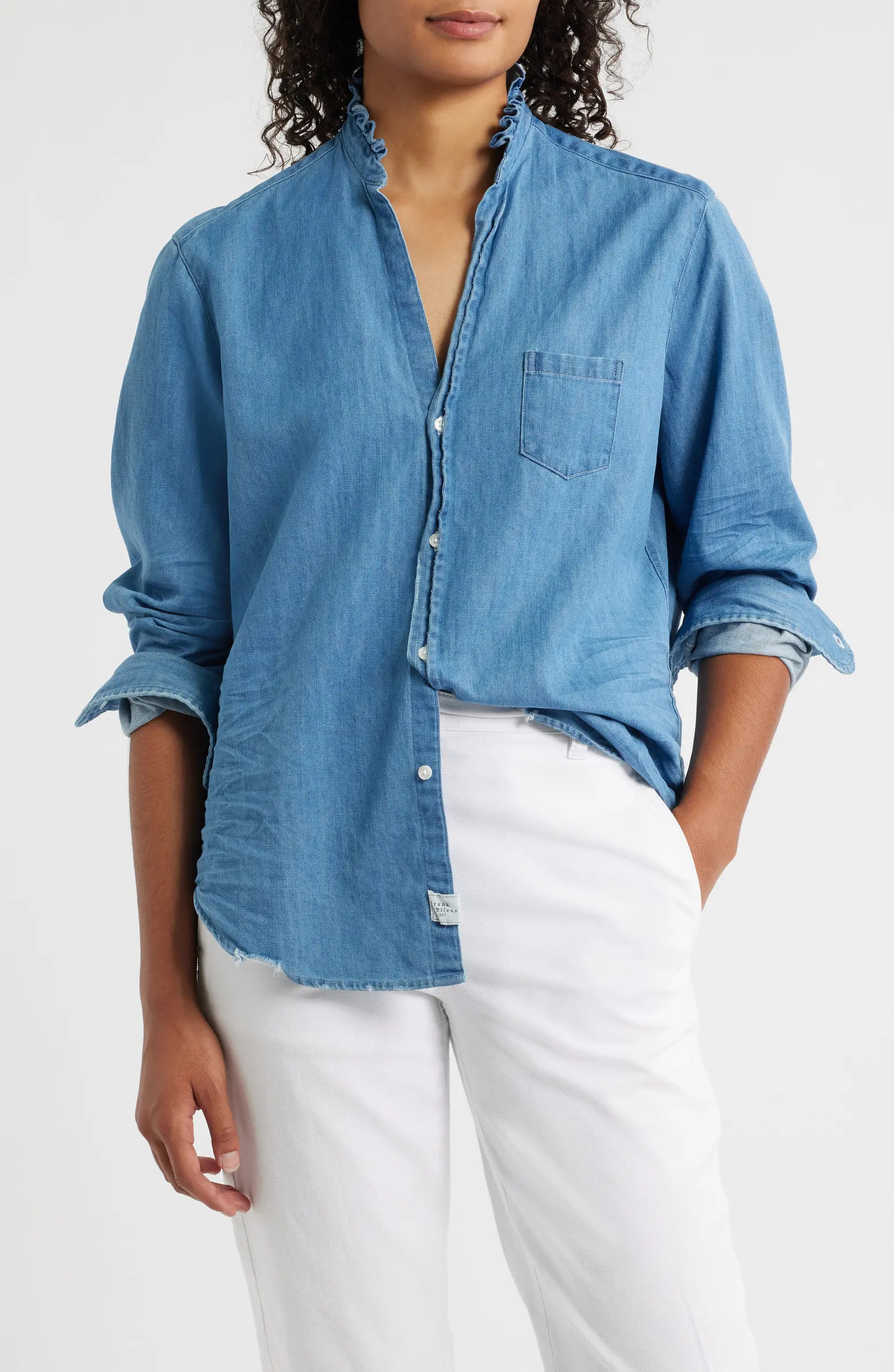 Ruffle Collar Relaxed Button Up Shirt | Nordstrom
