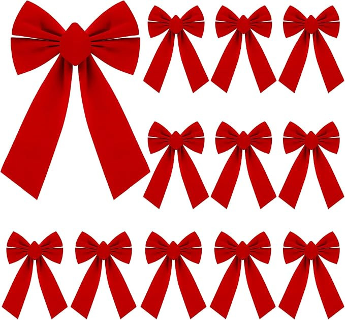 Sggvecsy 12 Pcs Christmas Red Bow Christmas Wreath Bows Christmas Velvet Bows Large Xmas Tree Orn... | Amazon (US)