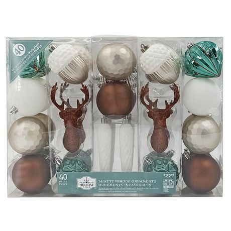 Holiday Time 40Pieces Decoration balls Plastic Christmas Ornaments Copper & Green & Silver &White... | Walmart (CA)