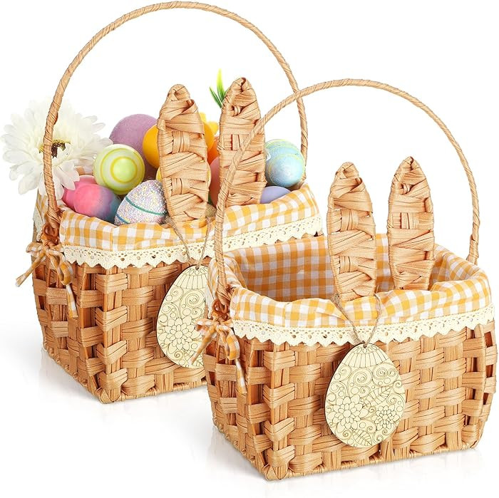1pcs Wicker Easter Basket Wicker Picnic Basket with Tag Empty Rattan Bunny Basket with Handles & ... | Amazon (US)