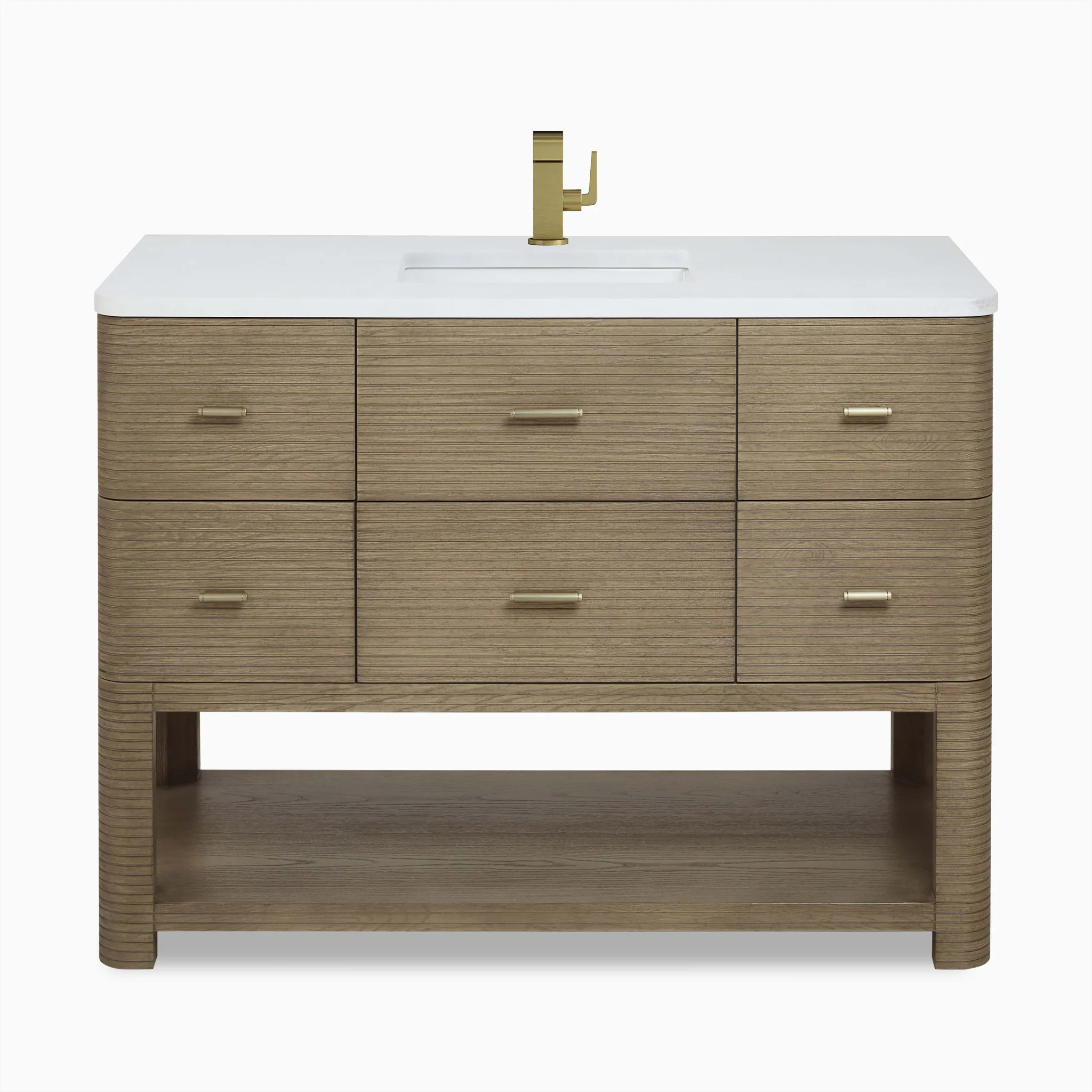 Paxton 48" Single Vanity in Pebble Oak with 3 cm White Zeus Quartz Top | Edward Martin
