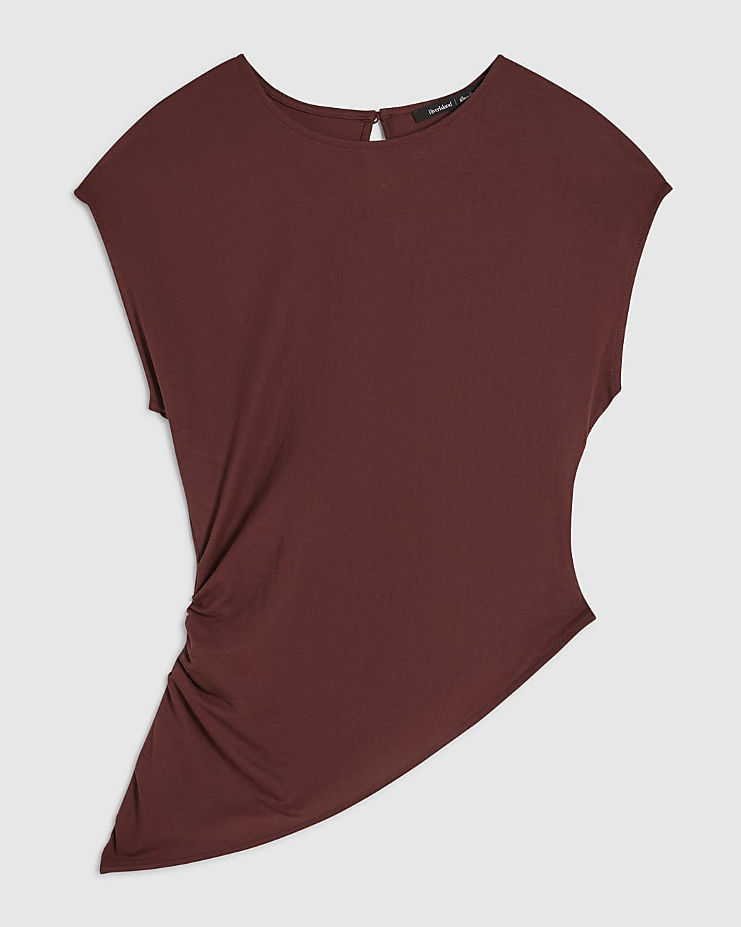 Petite Brown Short Sleeve Asymmetric Hem Top | River Island UK & IE
