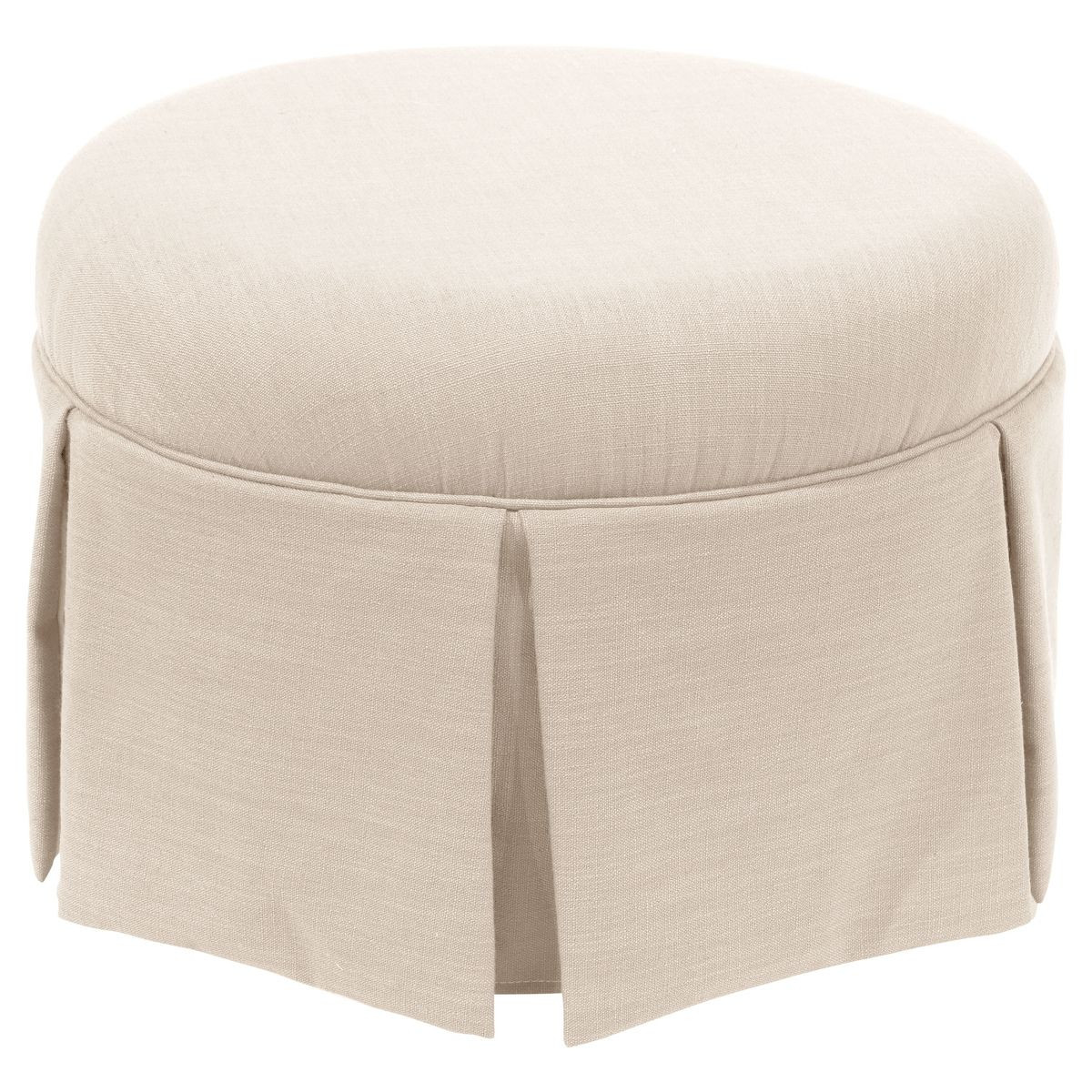 Skyline Furniture Round Skirted Ottoman in Linen Talc: Upholstered Footstool, No Assembly Require... | Target