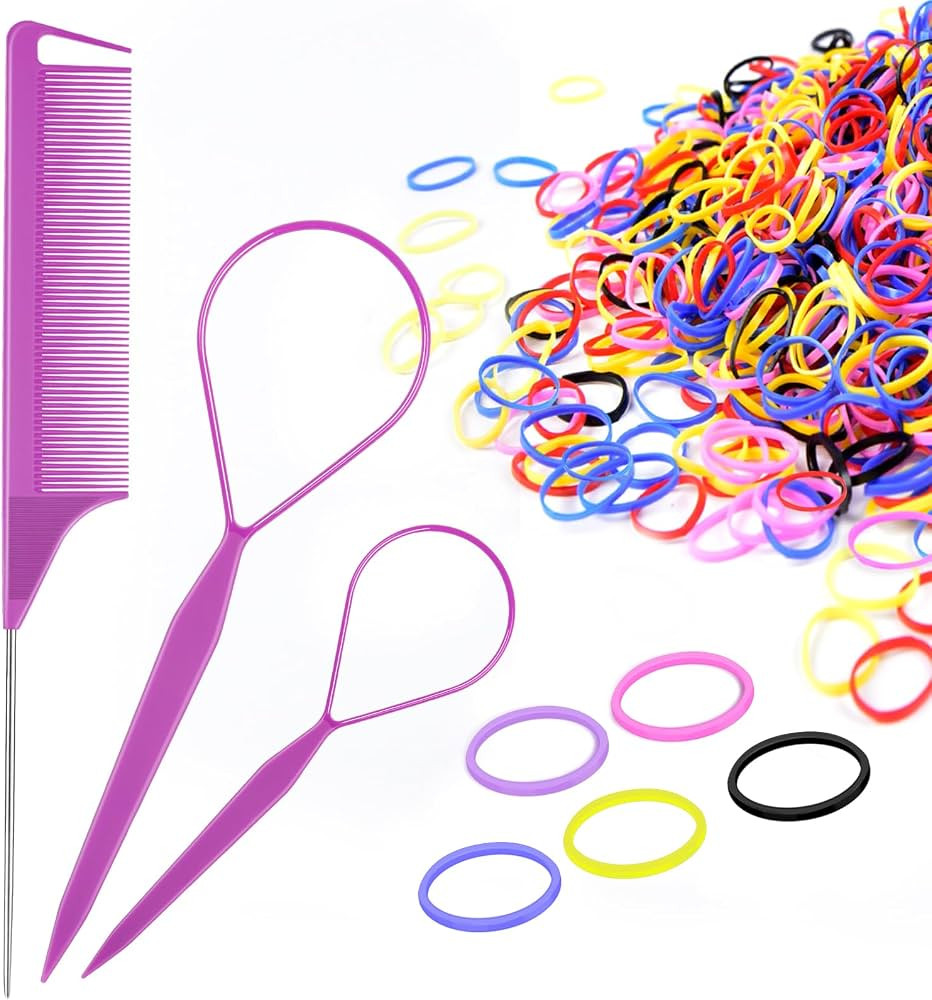 1000Pcs Hair Rubber Bands, IKOCO 2Pcs Topsy Tail Hair Tools and Colorful Elastic Rubber Bands for... | Amazon (US)