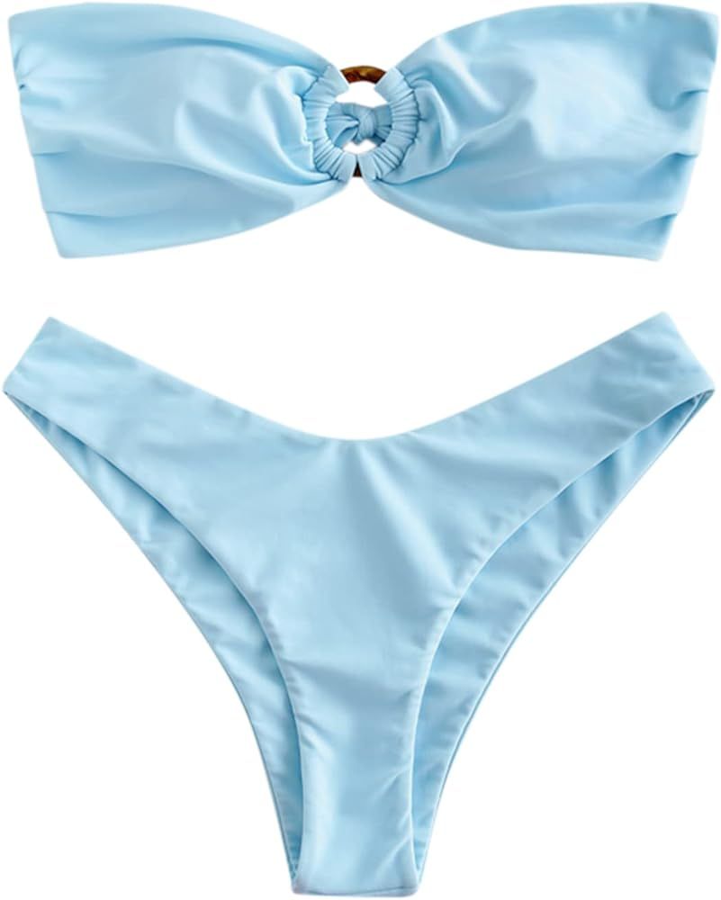 Pastel Light Blue O Ring Strapless Bikini | Amazon (US)