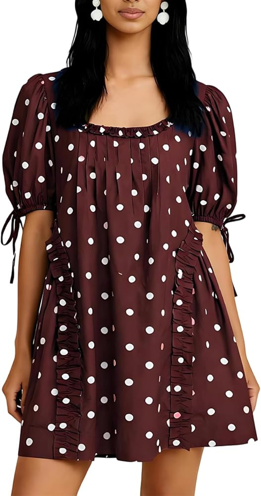 Women Short Puffy Sleeve Princess Tulle Dress Fluffy Mesh Fairy Mini Dress Bubble Sleeve Party Pr... | Amazon (US)