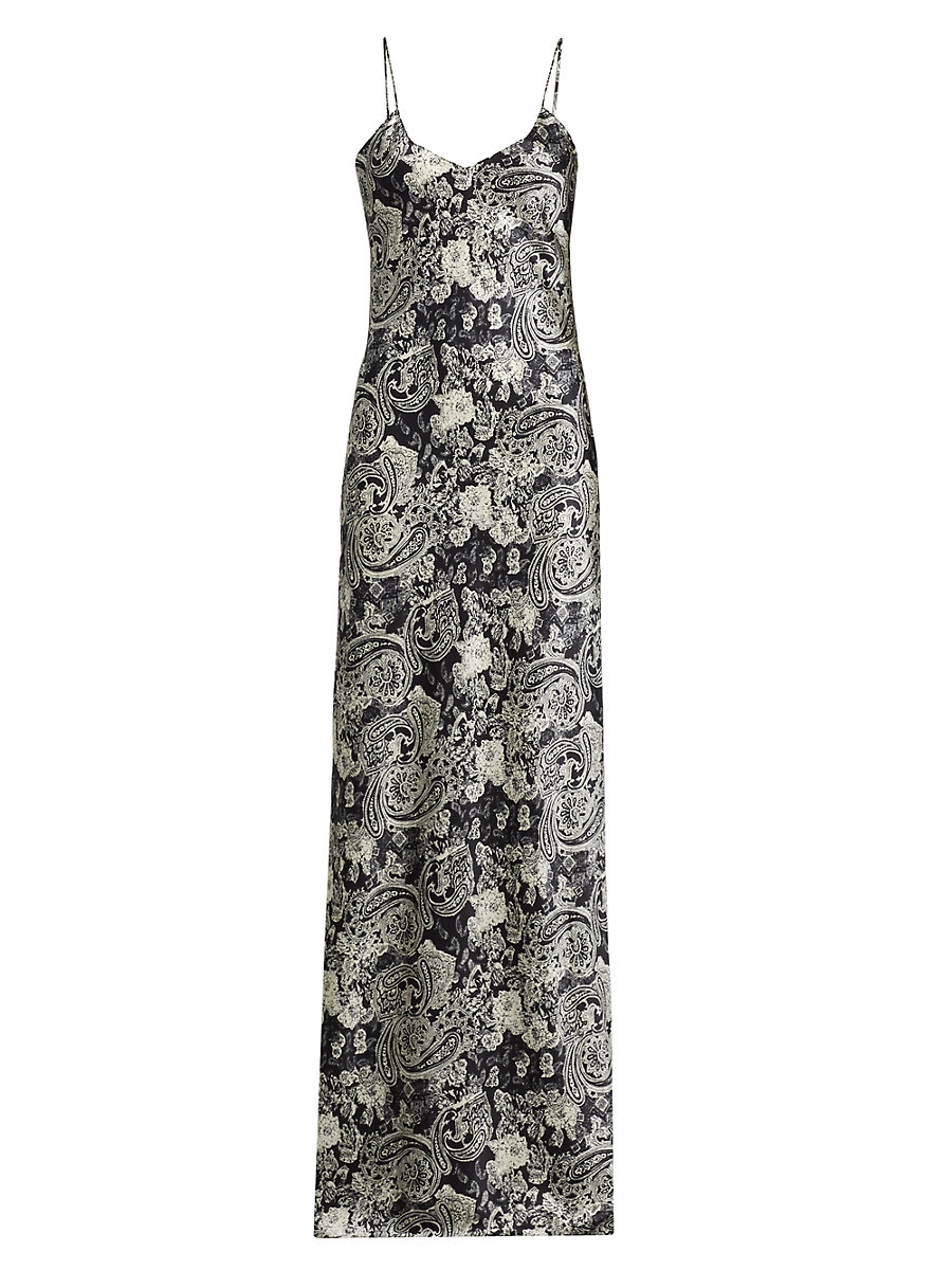 Women's Cami Paisley Silk Gown - Black White - Size XS | Saks Fifth Avenue