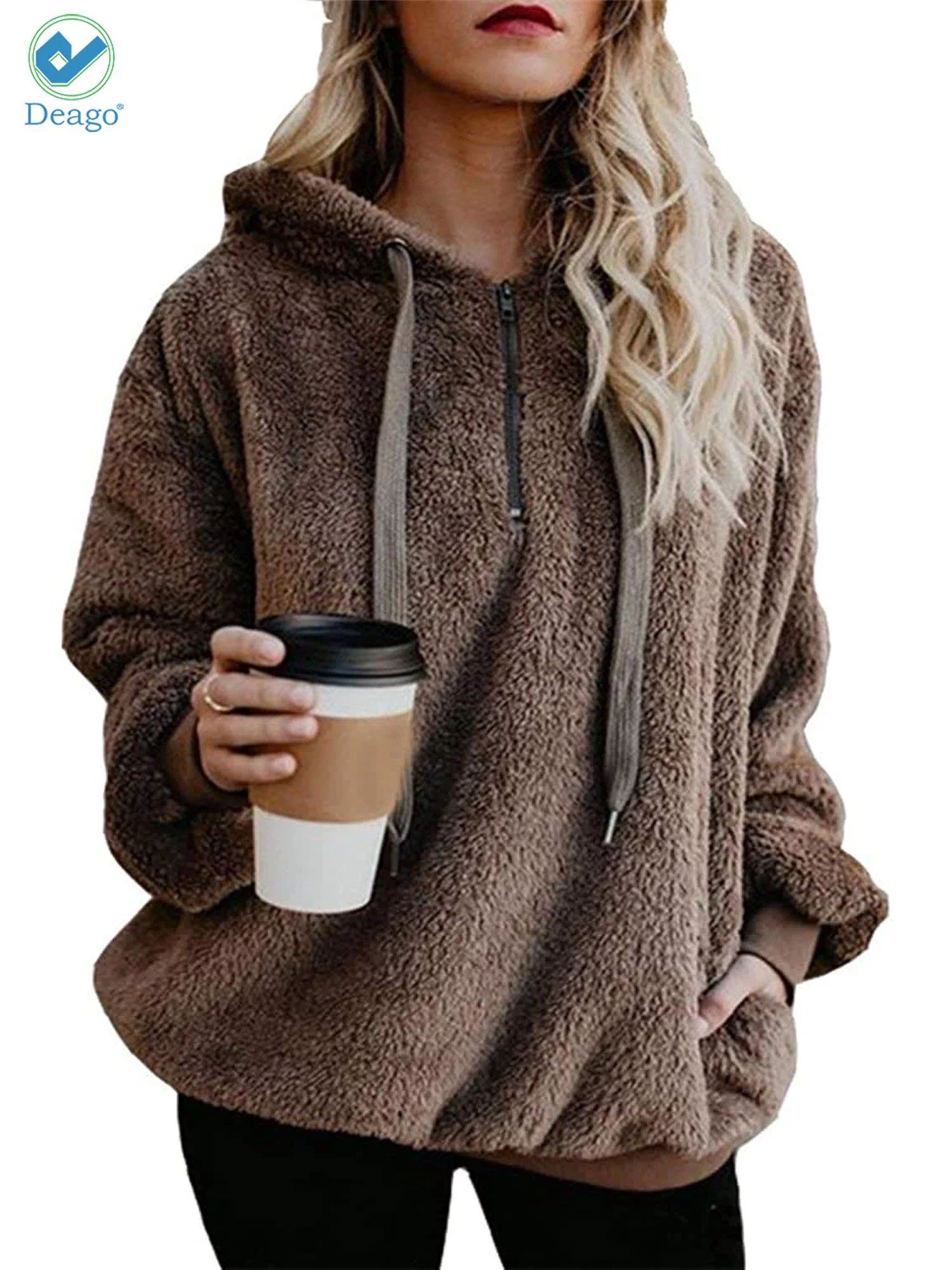 Deago Women's Oversized Fuzzy Casual Loose Sweatshirt Pullover Hoodies Long Sleeve Sweater with P... | Walmart (US)