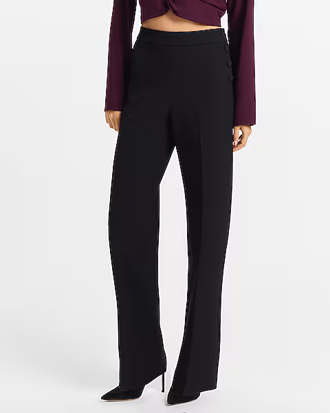 Studio Stretch Twill High Waisted Button Side Slim Trouser Pant | Express