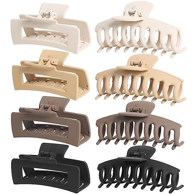 8 Pack 4.3" Large Hair Clips Claw,Hair Clamps Square Matte Acrylic Nonslip Big Hair Clamps for Wo... | Amazon (US)