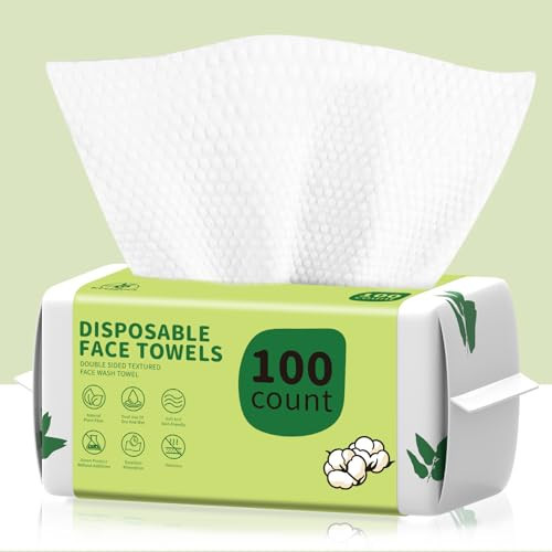 Disposable Face Towels 100 Count, Biodegradable Ultra Soft & Thick Facial Towels for Sensitive Skin, Lint-Free Makeup Remover Dry Wipes, Multi-Purpose Cleansing Towelettes for Face Wipes, Skincare | Amazon (US)