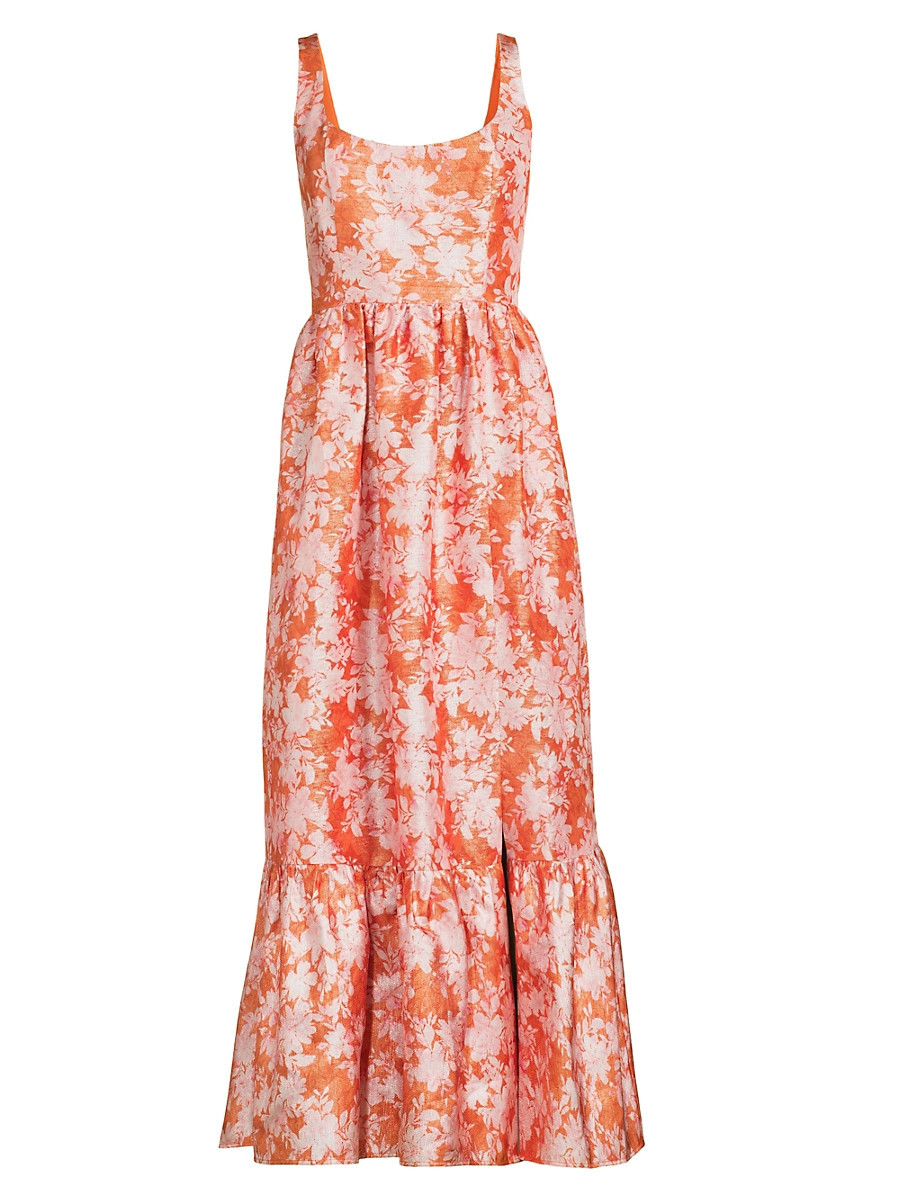Women's Beanie Floral Metallic Jacquard Midi-Dress - Orange Vintage Layered - Size 0 | Saks Fifth Avenue