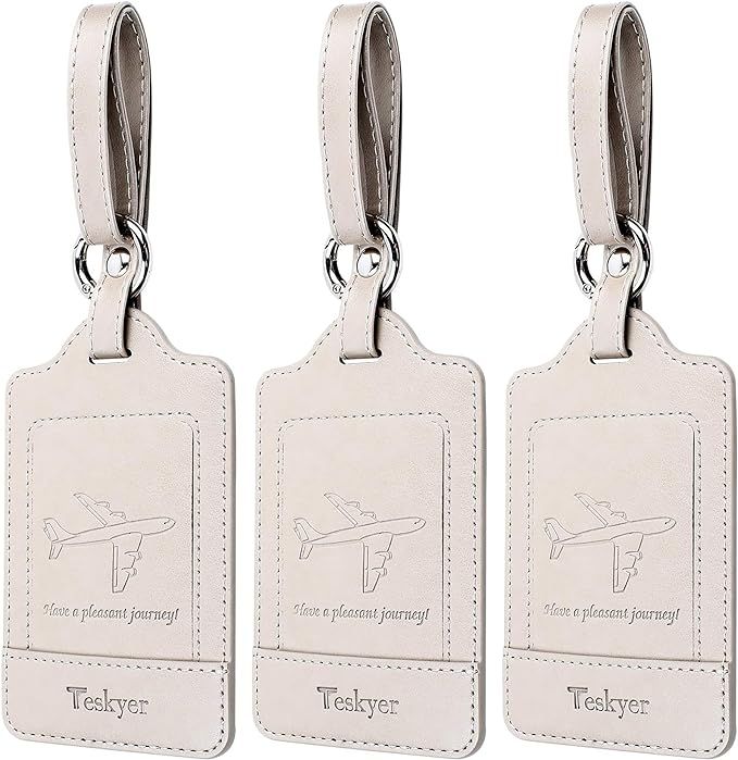 Teskyer Luggage Tags, 3 Pack Premium PU Leather Luggage Tags Privacy Protection Travel Bag Labels... | Amazon (US)