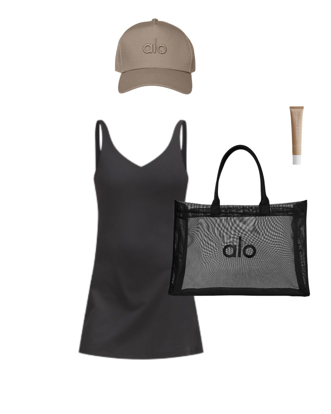 summer activewear outfit inspo! love this black tennis dress and the cutest mesh tote bag #summer #activewear #lululemom #alo #tennisdress 

#LTKFindsUnder100 #LTKActive #LTKStyleTip