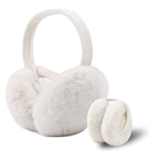 Yuoahcn Women Girls Ear Muffs Fashion Warm Plush Earmuffs Winter Foldable Ear Warmer Windproof Adjustable Earmuff (Milk White) | Amazon (US)