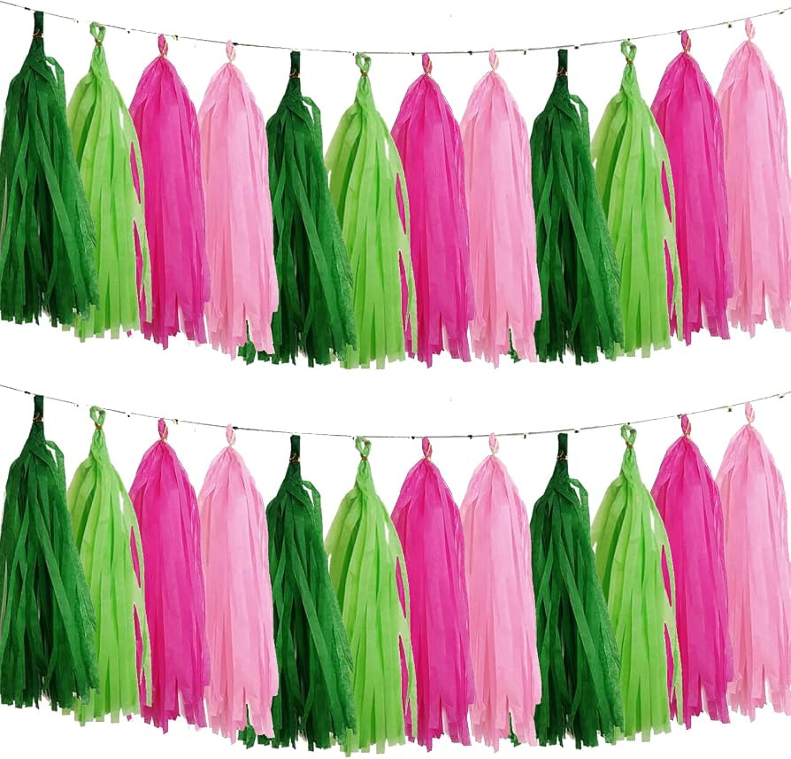 Pink and Green Tissue Paper Tassels Party Tassel Garland Banner for Hawaiian Summer Tropical Them... | Amazon (US)