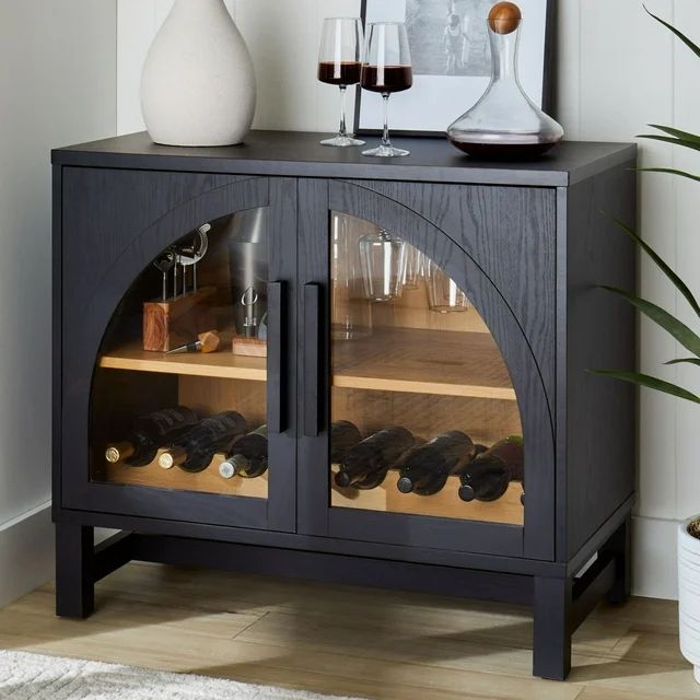 Better Homes & Gardens Juliet Arc Door Bar Cabinet, Black Wood Finish - Walmart.com | Walmart (US)