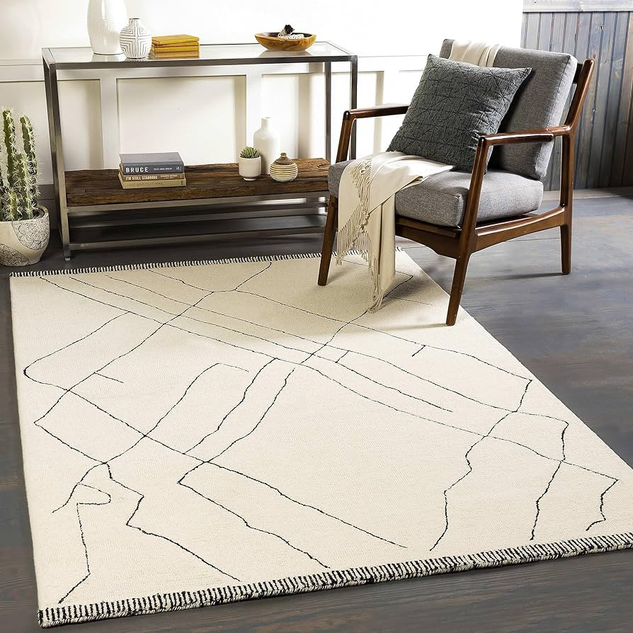 Mark&Day Wool Rugs, 10x14 Trout Valley Global Cream Area Rug, Beige Black Carpet for Living Room,... | Amazon (US)