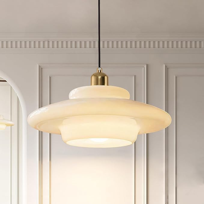 Milk Glass Pendant Light: Mid Century Modern Gold Brass Pendant Light Fixture Dining Table Bedroo... | Amazon (US)