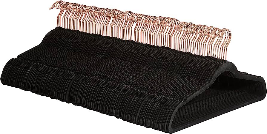 Amazon Basics Slim, Velvet, Non-Slip Suit Clothes Hangers, Black/Rose Gold - Pack of 100 | Amazon (US)