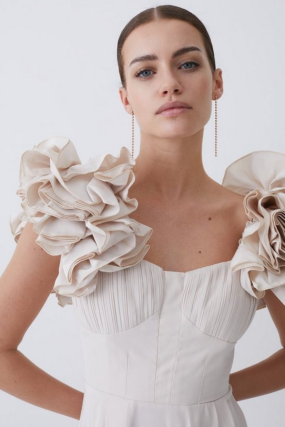 Lydia Millen Petite Taffeta Ruffle Woven Midi Dress | Karen Millen US