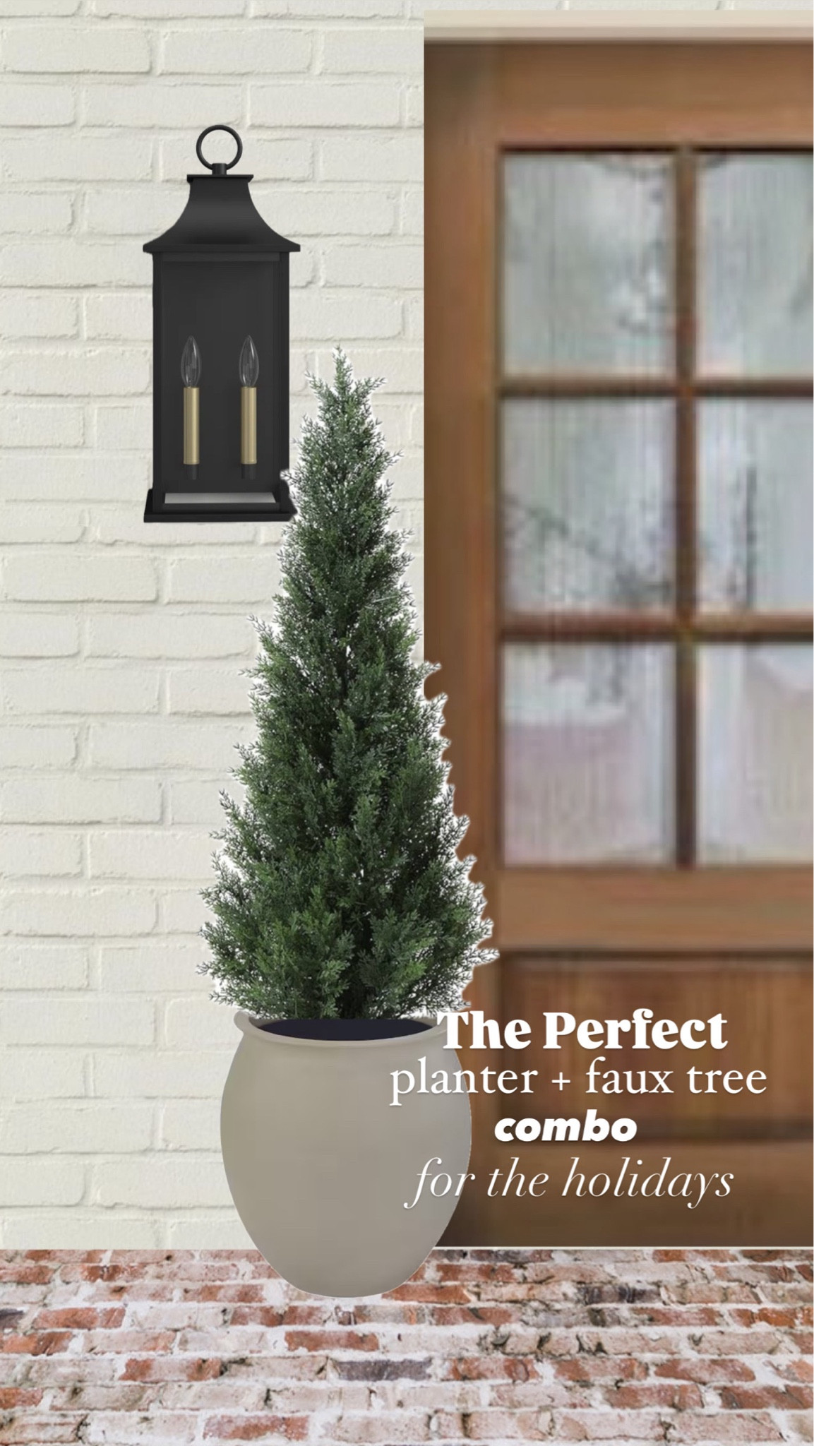 Holiday porch decor | Christmas porch decor | faux cedar tree | faux evergreen tree | faux outdoor tree | faux Christmas tree | planter | porch light | outdoor wall sconce | Amazon finds | Wayfair finds | Home Depot 

#LTKSaleAlert #LTKHoliday #LTKSeasonal