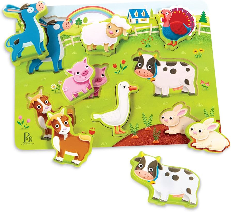 Amazon.com: B. toys- Peek & Explore - Farm Animals- Wooden Puzzle – Chunky Puzzle for Toddlers,... | Amazon (US)