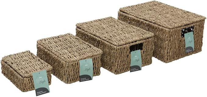 JVL Seagrass Set of 4 Rectangular Lidded Storage Baskets | Amazon (UK)