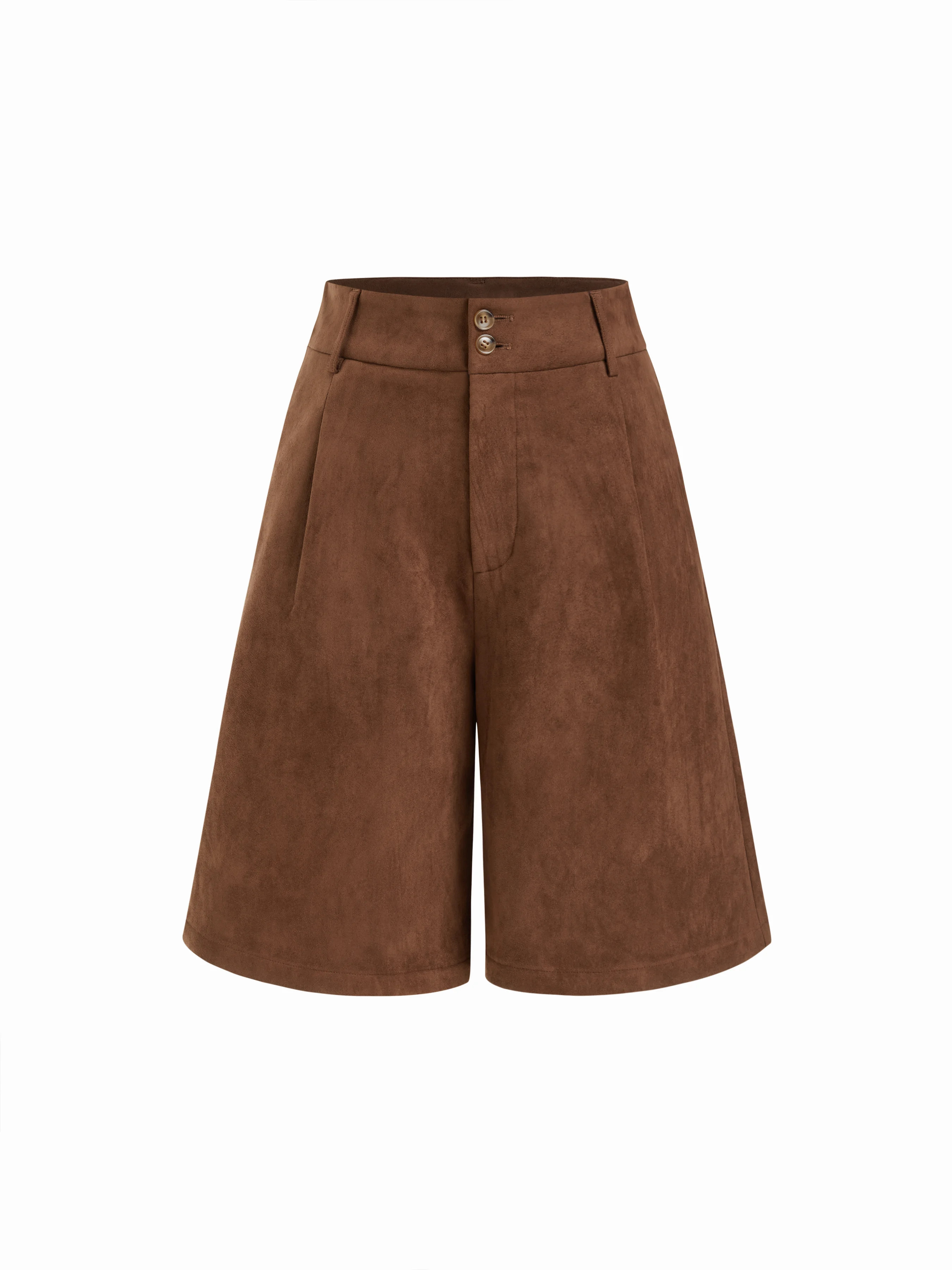 Suede Suede Mid Rise Solid Pocket Bermuda Shorts For Daily Casual | Cider